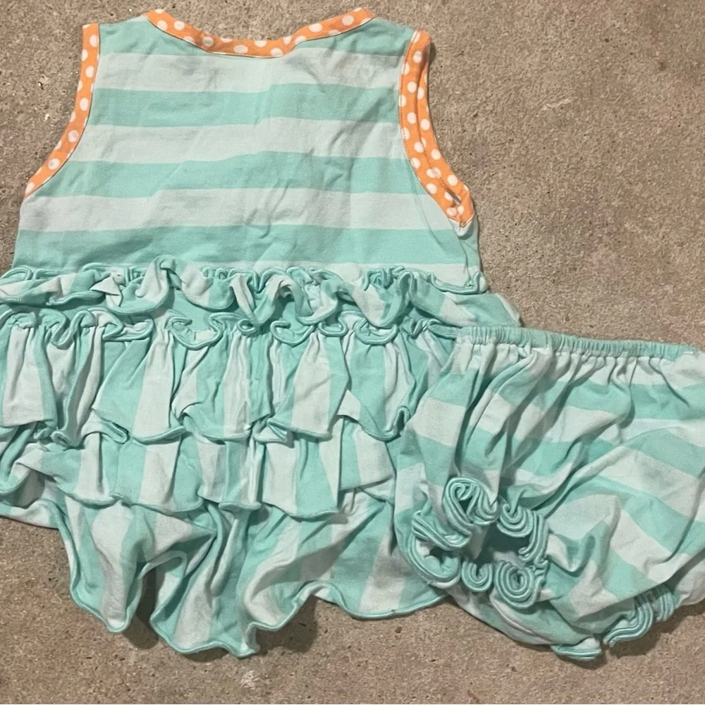 Toddler girls striped aqua and orange ruffle outfit
